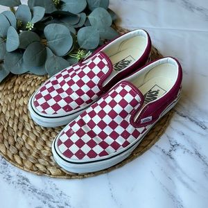 Vans red and white checkered slip-ons- size 8